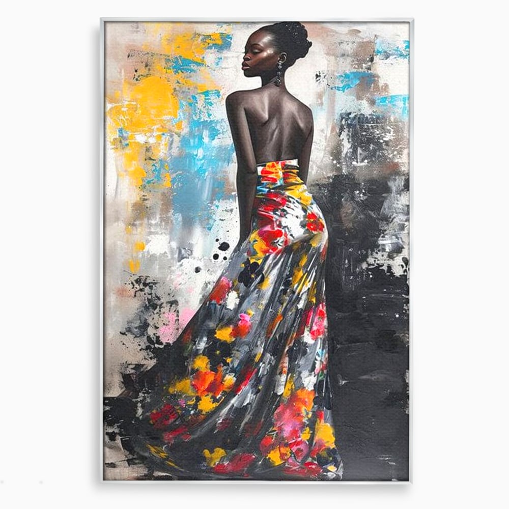 Tablou canvas cu tablou canvas cu portret de femeie, in rama de aluminiu argintiu